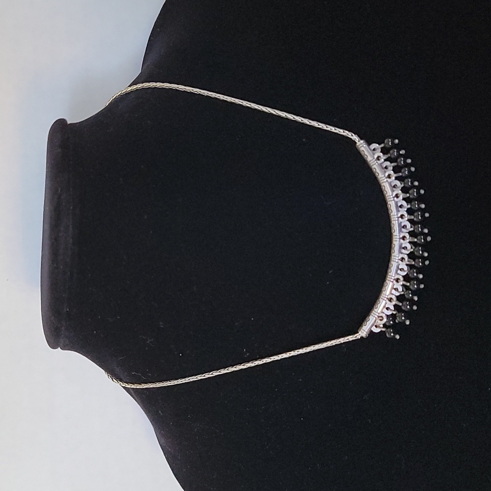 Brighton "Figaro" silver-plated chain necklace with black lucite dangle beads
